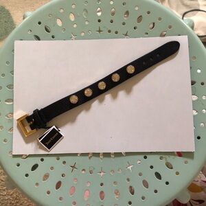 Vintage Juicy Couture Black Leather Belt Bracelet with Crystal Gold Studs